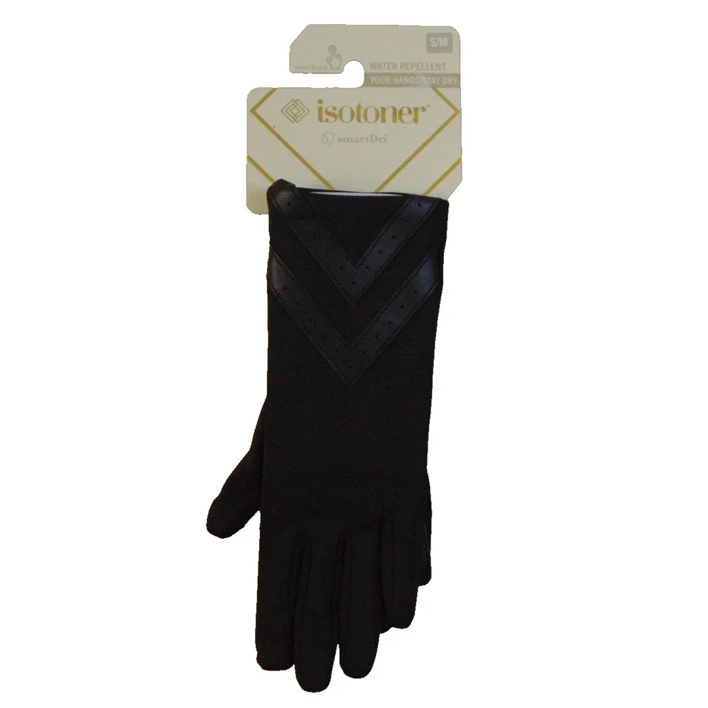 Isotoner Womens smartDRI Chevron Spandex Touchscreen Gloves Black S/M NWT